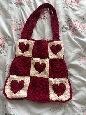 Crochet Heart Tote Bag